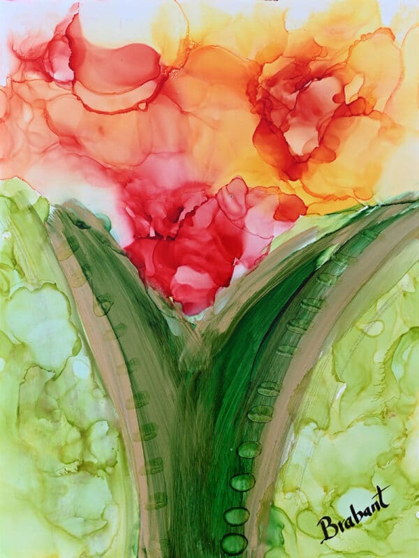 Tableau Bouquet Tendresse de Danielle Brabant dans les teintes de rose/orangé